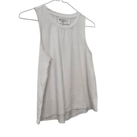Athleta Dotted Crew Neck Cotton Blend Athletic White Muscle Tank Top - Picture 2 of 5